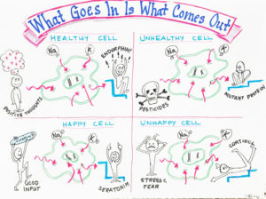 Physiological graphic recording map of how you feel good or bad by Sue Fody of Got It! Learning Designs in Denver, Colorado.